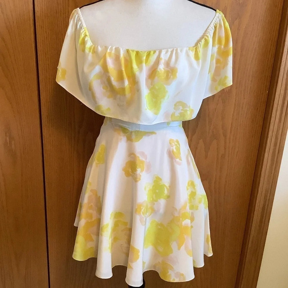 Amanda Uprichard Delilah Yellow Print Silk Off The Shoulder Mini Dress-P - Picture 1 of 7
